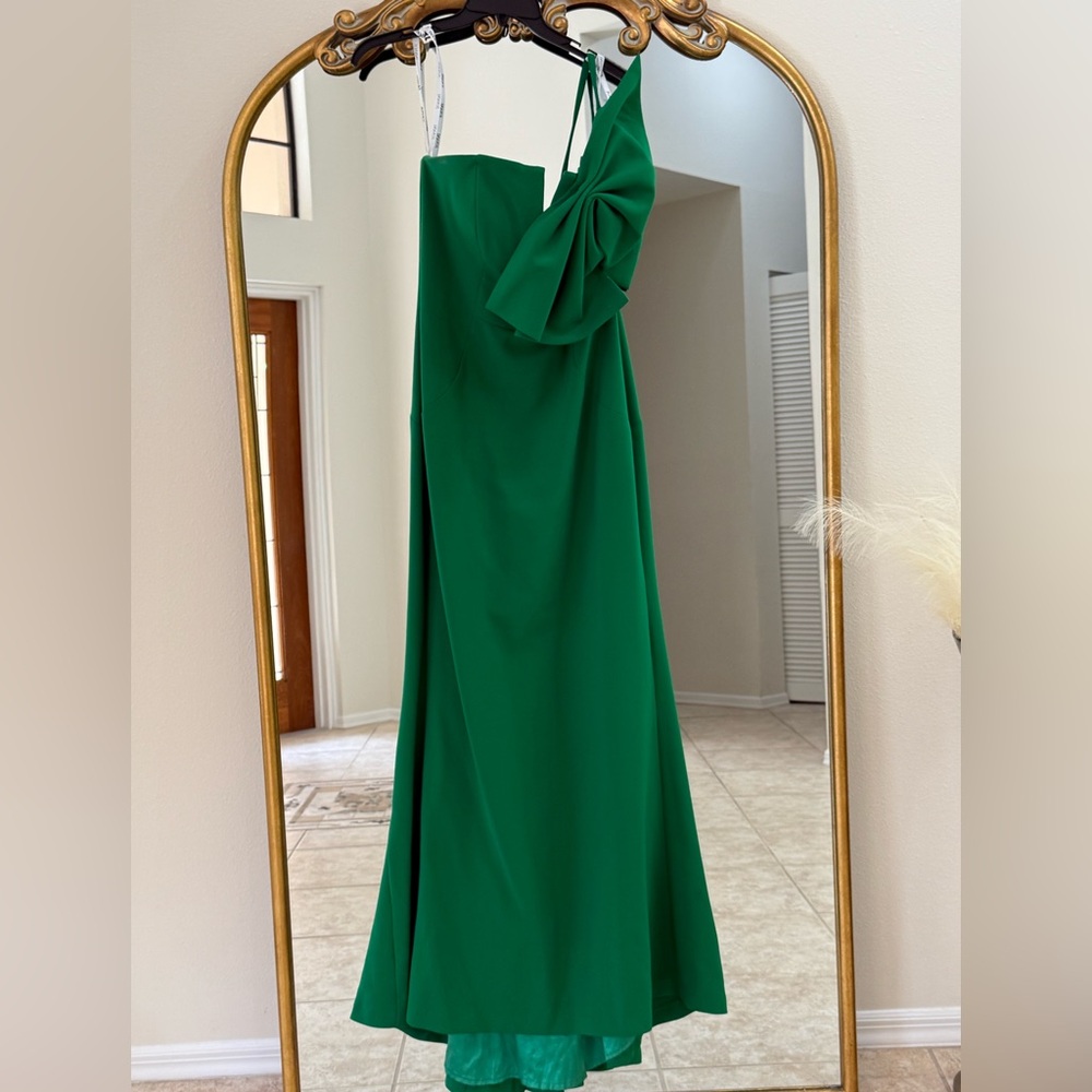 Jovani Green Asymmetrical One Shoulder Gown